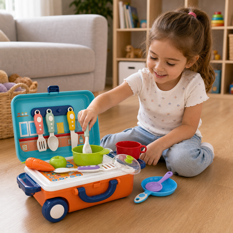Maleta Cocina Infantil 2 en 1 | Pequeño Chef con Ruedas | Juego de Roles