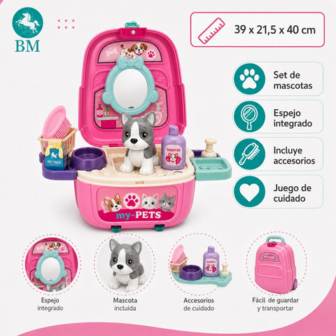 Mochila Set de Mascotas Infantil | Perrito con Accesorios | Juego de Cuidado