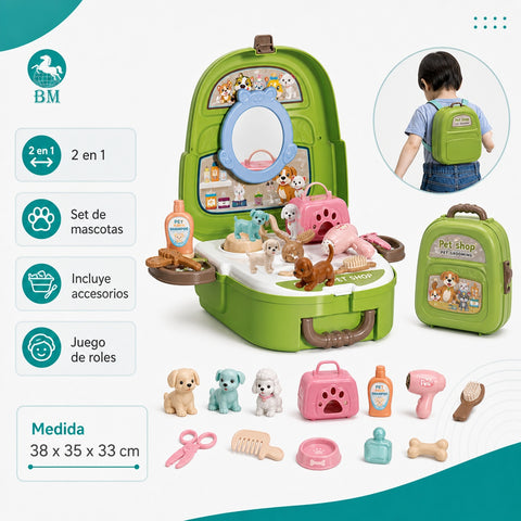 Mochila Maleta 2 en 1 de Mascotas | Set Portátil de Juego Infantil