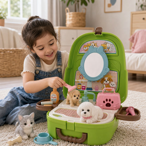 Mochila Maleta 2 en 1 de Mascotas | Set Portátil de Juego Infantil