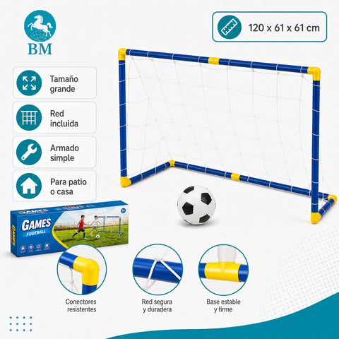 Arco de Futbol Grande 120 cm | Porteria Infantil con Red | Para Patio o Casa