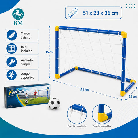 Arco de Futbol Infantil 51 cm | Porteria con Red | Juego Deportivo en Casa