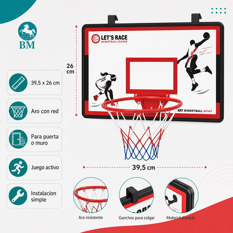 Aro de Basquet Infantil para Puerta o Muro | Tablero con Red | Juego Activo