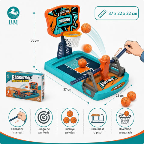 Juego de Basquetbol de Mesa Individual | Lanzador Manual | Punteria y Diversion