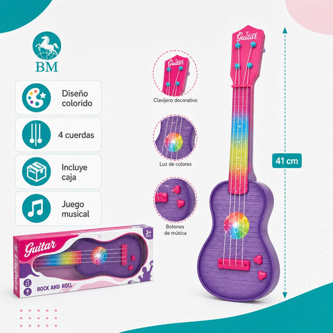 Guitarra Infantil Colorida 41 cm | Diseño Arcoíris | Juego Musical para Niños