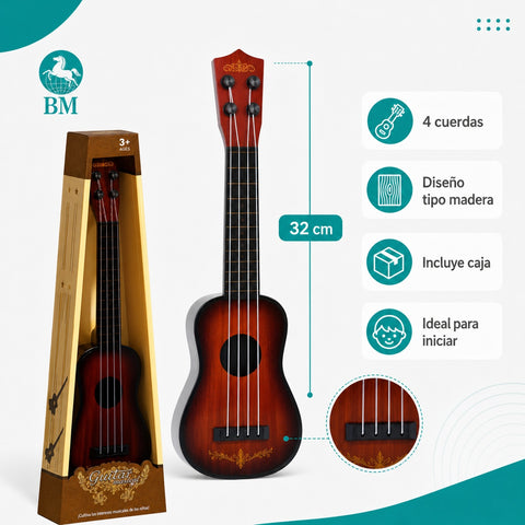 Ukelele Infantil 32 cm | Diseño Tipo Madera | Juego Musical para Niños