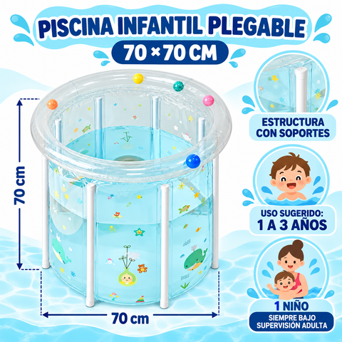 Medidas y recomendaciones de uso de piscina infantil plegable 70 por 70 cm