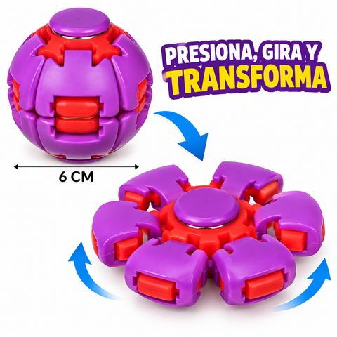 Pelota fidget transformable de 6 cm y mecanismo giratorio