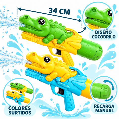 Características de pistola de agua cocodrilo de 34 cm y colores surtidos