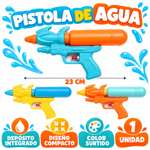 Características y colores surtidos de pistola de agua infantil de 23 cm