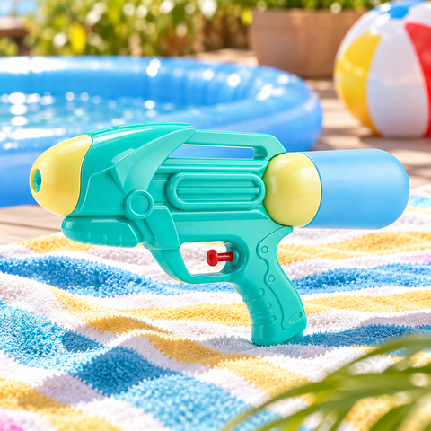 Pistola de agua de 29 cm en ambiente de piscina y verano