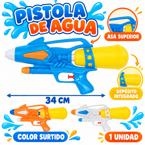 Características y colores surtidos de pistola de agua de 34 cm