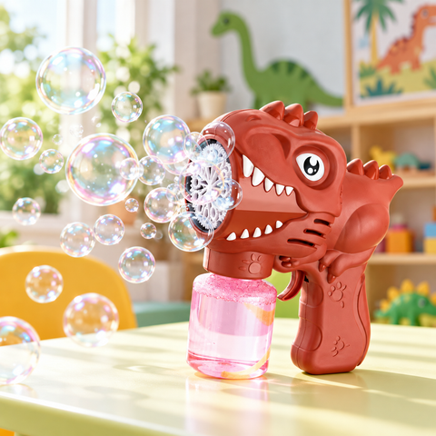 Lanzador de burbujas dinosaurio en ambiente de juego