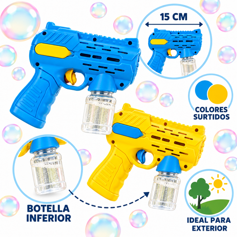 Características de pistola de burbujas de 15 cm y colores surtidos