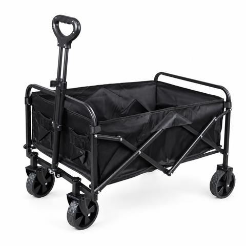 Carro plegable multiuso negro con mango telescópico y cuatro ruedas