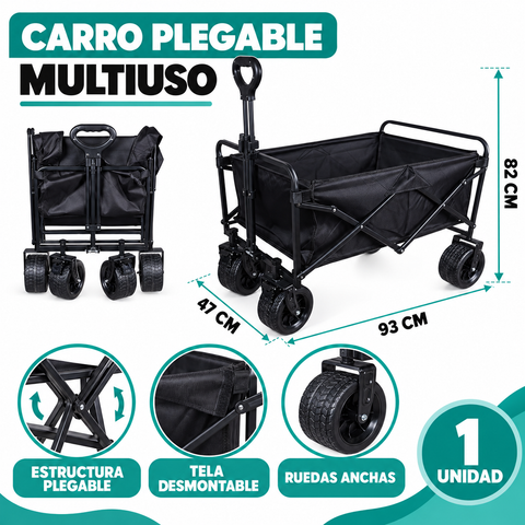 Características y medidas del carro plegable multiuso negro