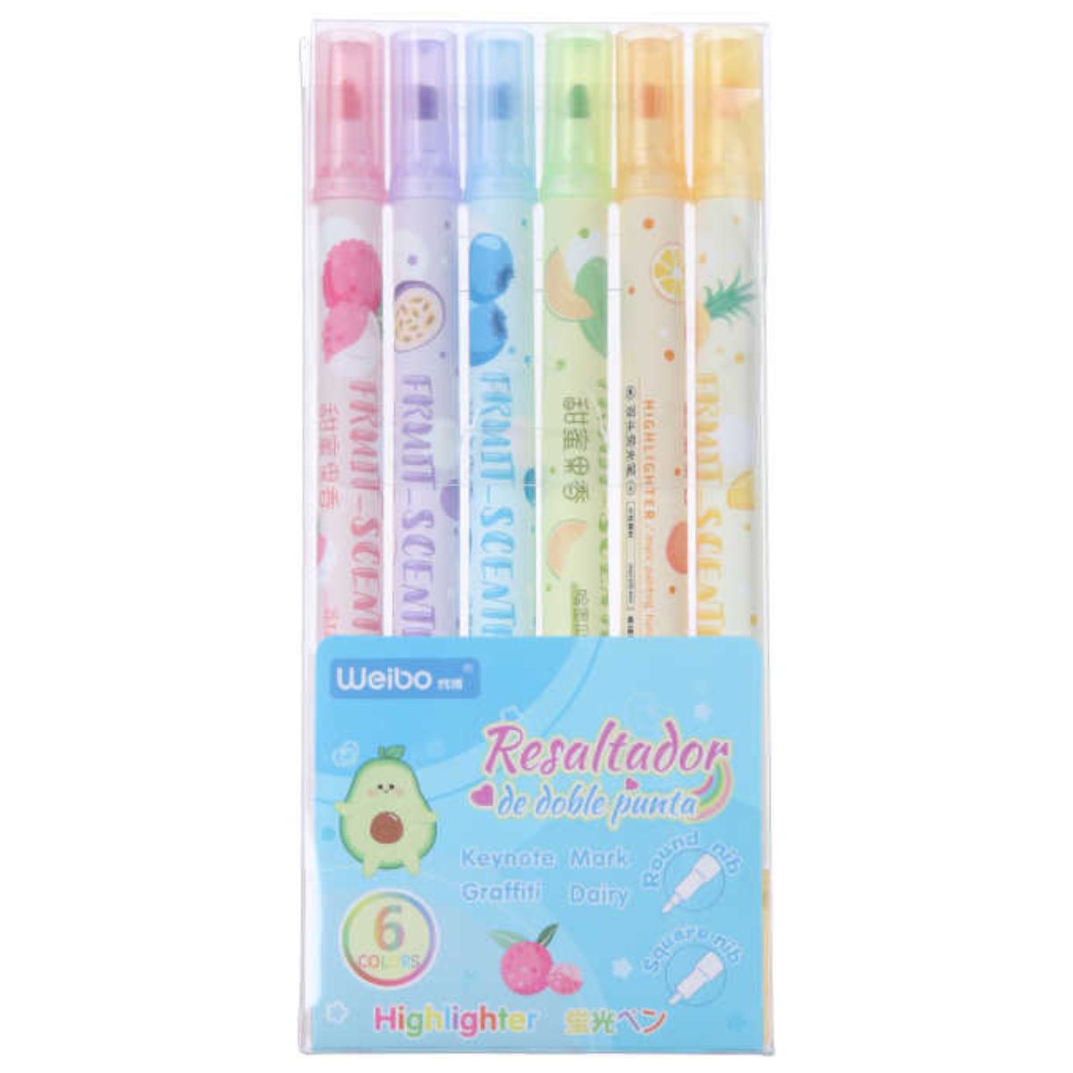 Resaltador Doble Punta Con Aromas Frutales 6 Colores