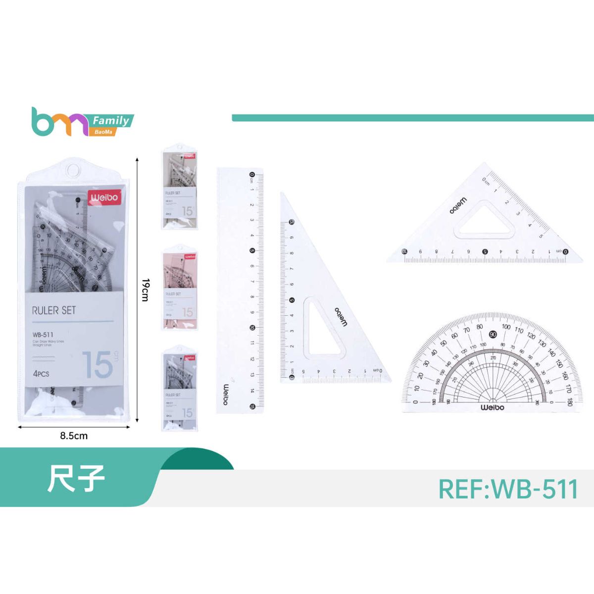 Kit de Reglas Geometricas Escolares De 4 Pcs