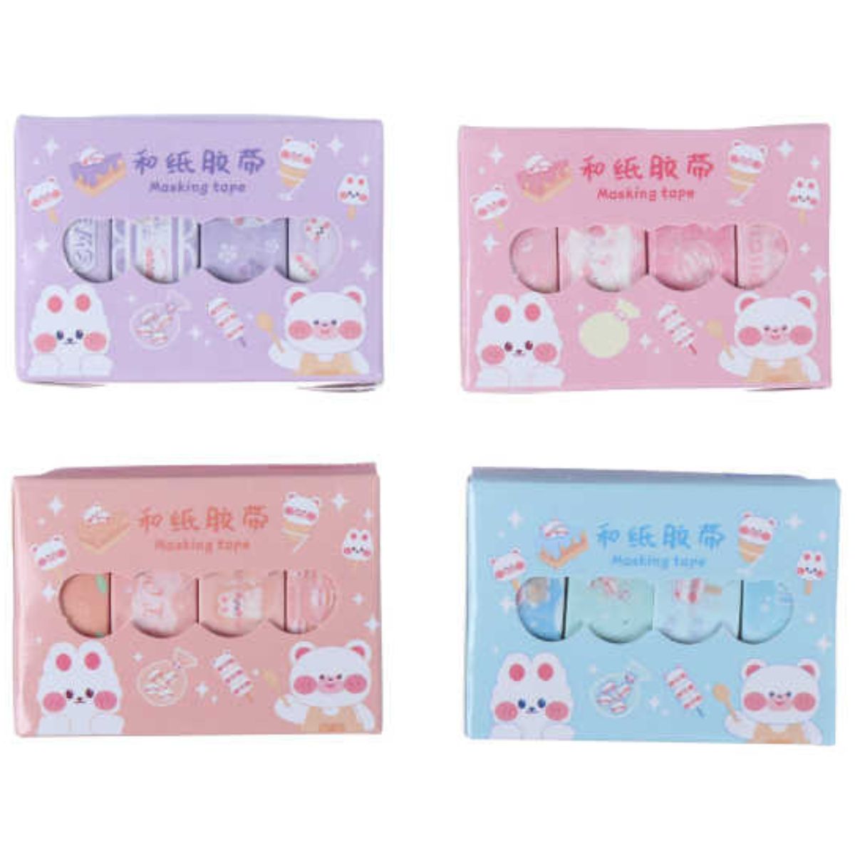 Pack 3 Cintas Adhesivas De Colores Con Diseño Kawaii Osito