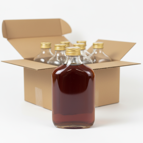 Botella petaca 100ml con pack detrás