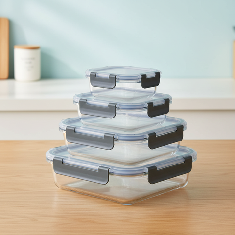 Contenedores herméticos rectangulares apilados