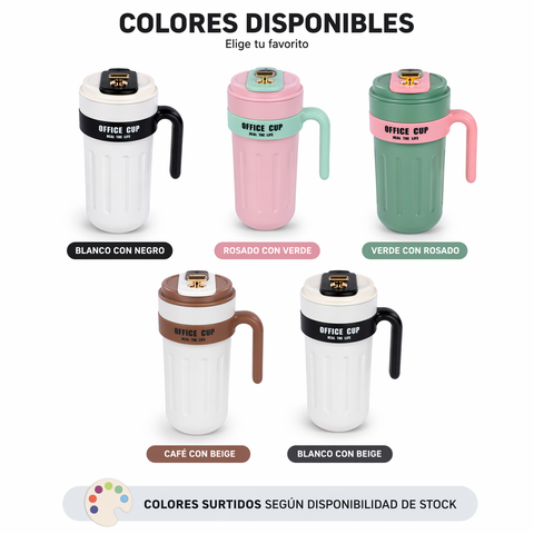 Vaso Térmico 650ML con Tapa Inteligente y Asa | Office Cup | Colores Variados