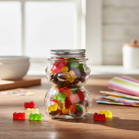 Frasco con forma de osito lleno de dulces - close up