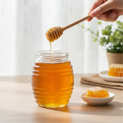 Frasco en uso con miel