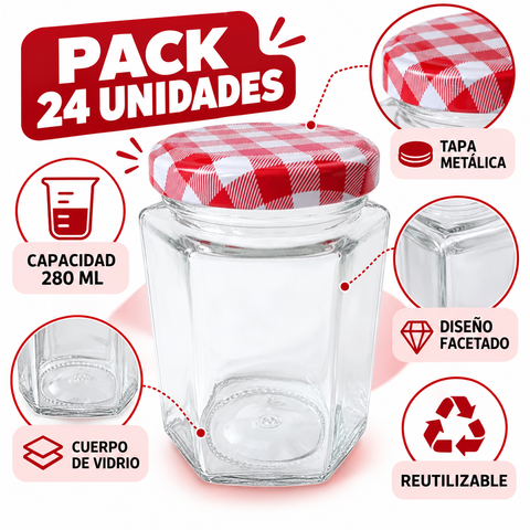 Características del frasco de vidrio facetado de 280 ml con tapa metálica