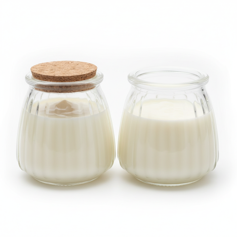 Frascos 150ml con Yogurt - Uno Abierto y Uno Tapado