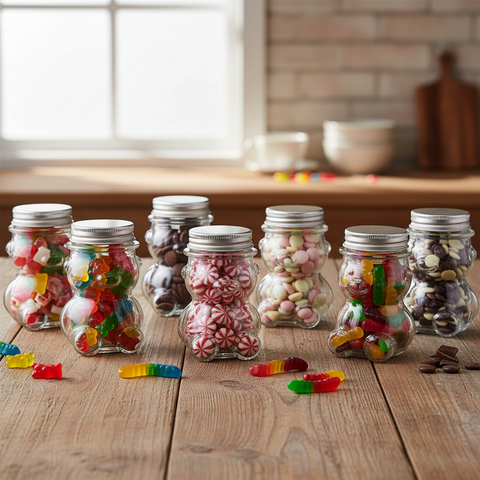 Frascos con forma de osito llenos de dulces