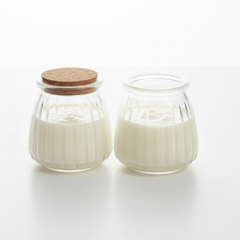 Frascos con Yogurt - Uno Abierto y Uno Tapado