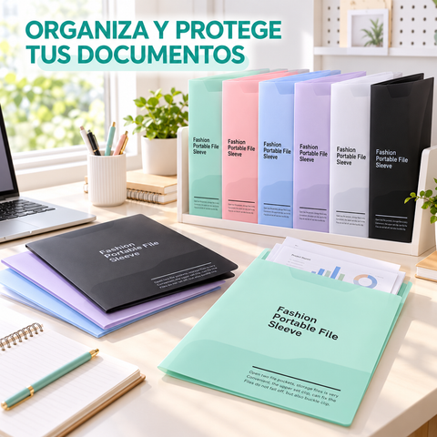 Fundas de documentos A4 organizando papeles en oficina y estudio