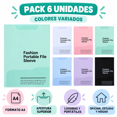 Características del pack de fundas portátiles para documentos A4