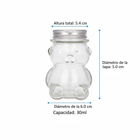 Medidas y especificaciones técnicas del frasco de vidrio hexagonal en forma de oso 30ml
