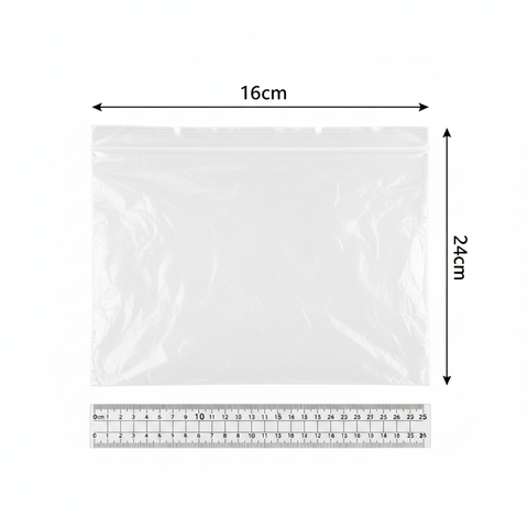 Bolsas herméticas 16x24cm mostrando medidas y dimensiones con referencia