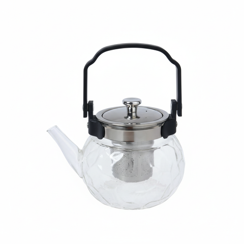 Tetera de vidrio facetada 1.5L - imagen limpia fondo blanco