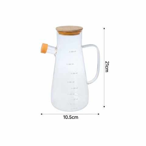 Aceitera de vidrio 900ml - imagen con medidas 10.5cm x 21cm