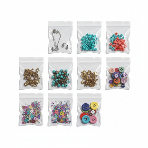 Bolsas herméticas 6x8cm organizando joyería, accesorios y materiales de manualidades