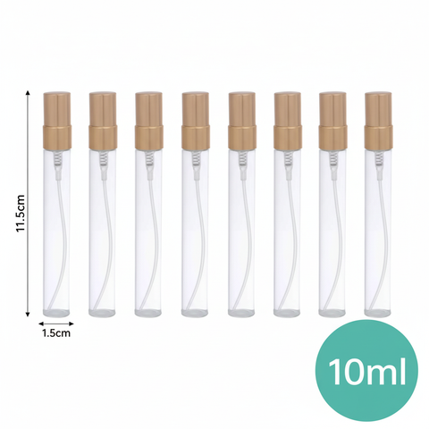 Set de 6 atomizadores de perfume dorados con medidas 11.5cm x 1.5cm