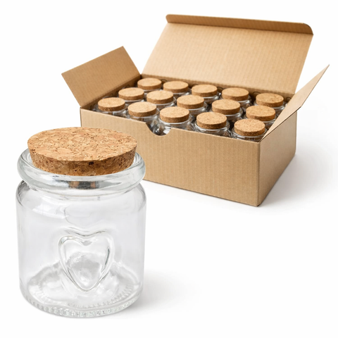 Pack 24 Frascos de Vidrio con Corazón y Tapa de Corcho 100ml