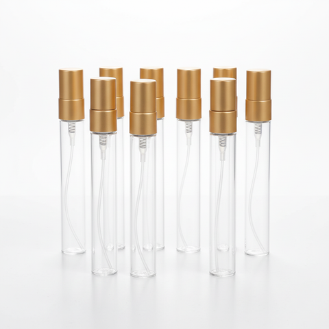 Set de 6 atomizadores de perfume dorados de 10ml vista frontal