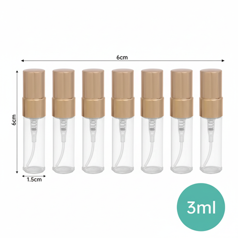 Set de 6 atomizadores de perfume de 3ml con medidas 6cm x 1.5cm