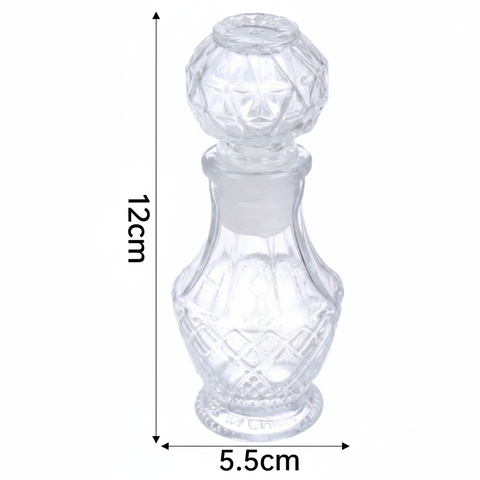 Mini licorera de cristal facetado - vista frontal con medidas indicadas