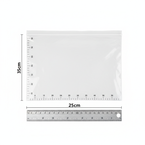 Bolsas herméticas 25x35cm mostrando medidas y dimensiones con referencia