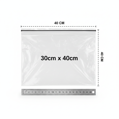 Bolsas herméticas 30x40cm mostrando medidas y dimensiones con referencia