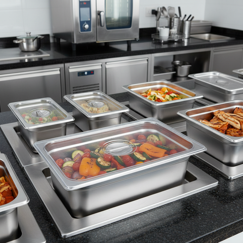 Depósito gastronómico MTL en buffet de catering profesional