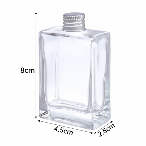 Botella petaca 30ml con medidas técnicas 8cm x 4.5cm x 2.5cm