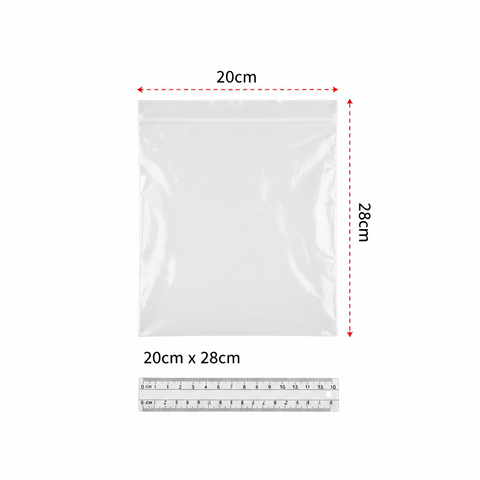 Bolsas herméticas 20x28cm mostrando medidas y dimensiones con referencia