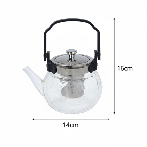 Tetera de vidrio facetada 800ml - imagen con medidas